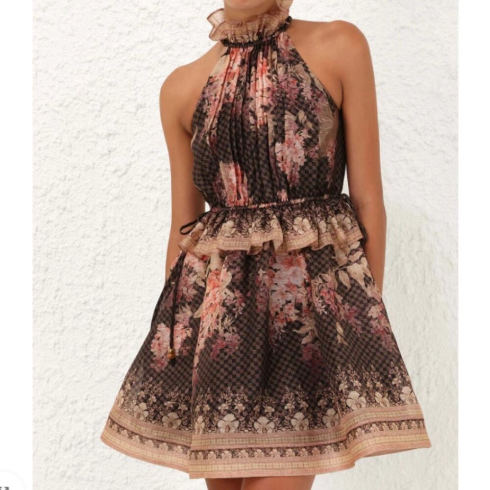 ZimmermannFloral-neckline short dress